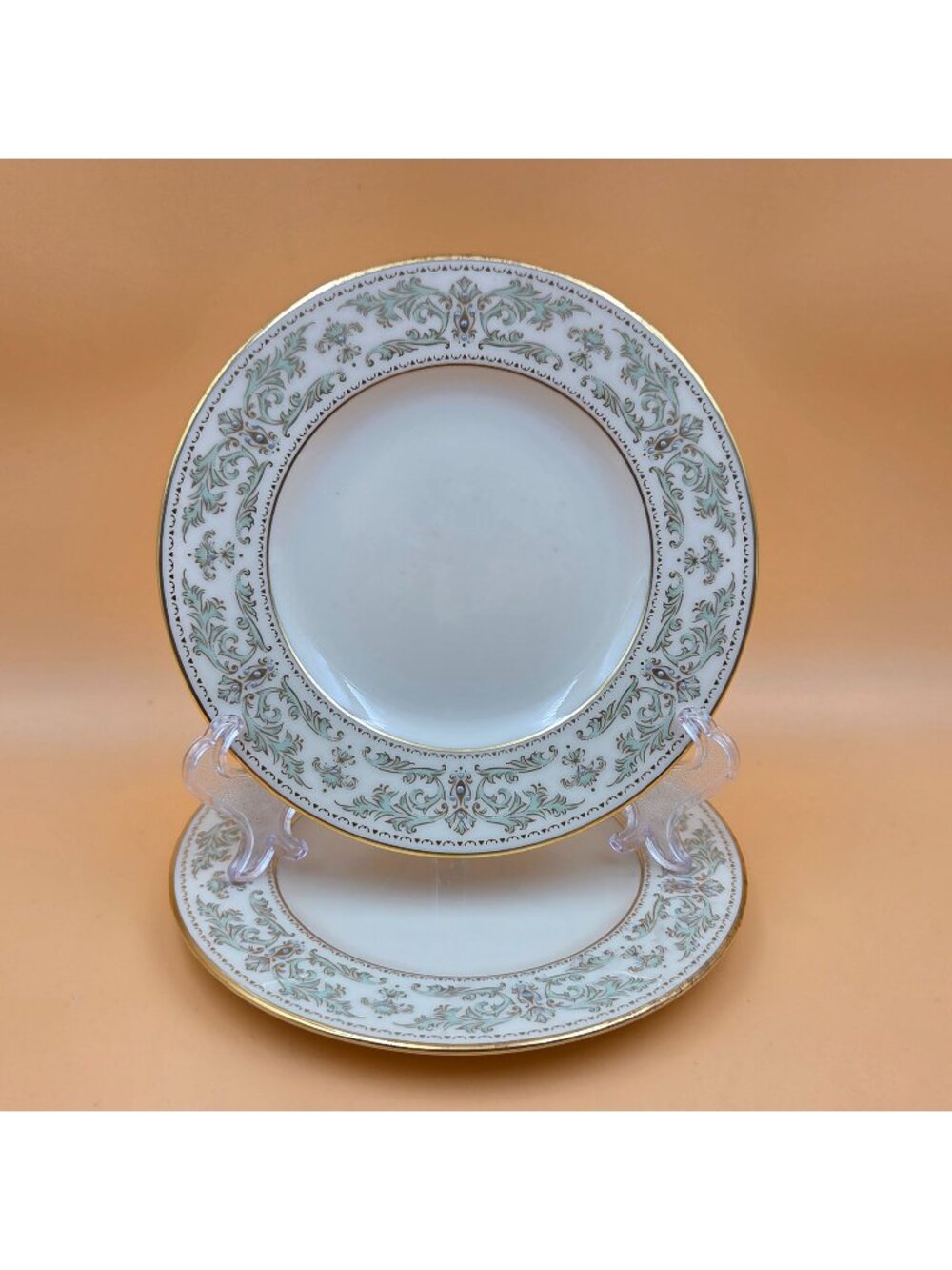 Lenox Noblesse Bread & Butter Plate Green/Gold Leaves, Blue Dots, Gold Trim Set